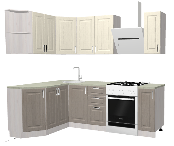 Кухня EXLUSIVE шато крем/шато латте 1,5 х 2,3м (Без столешницы, мойки, сушки)