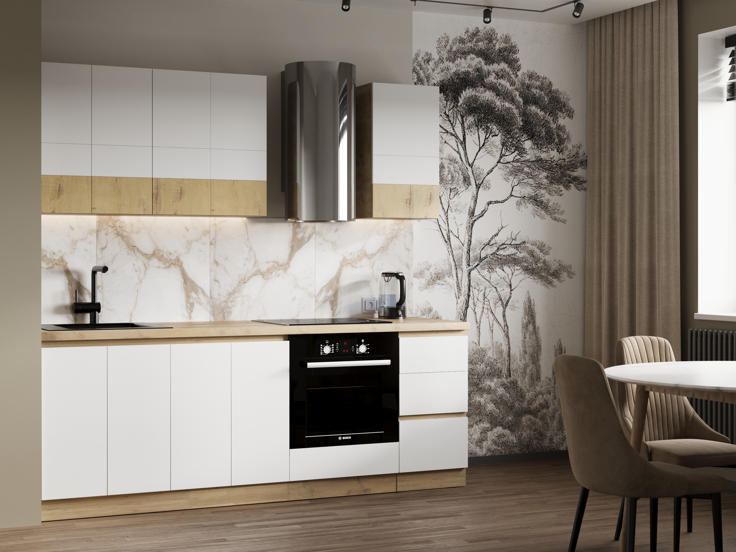 Кухня "Твист Лайт" 1.8 м Дуб бунратти/Белый (Без столешницы, мойки, сушки)