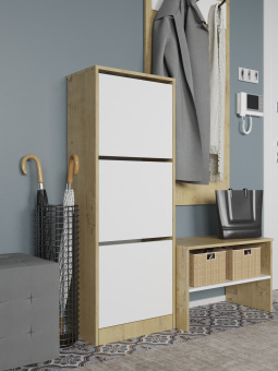 Обувница дуб Бунратти + белый 3 ящика в интерьере