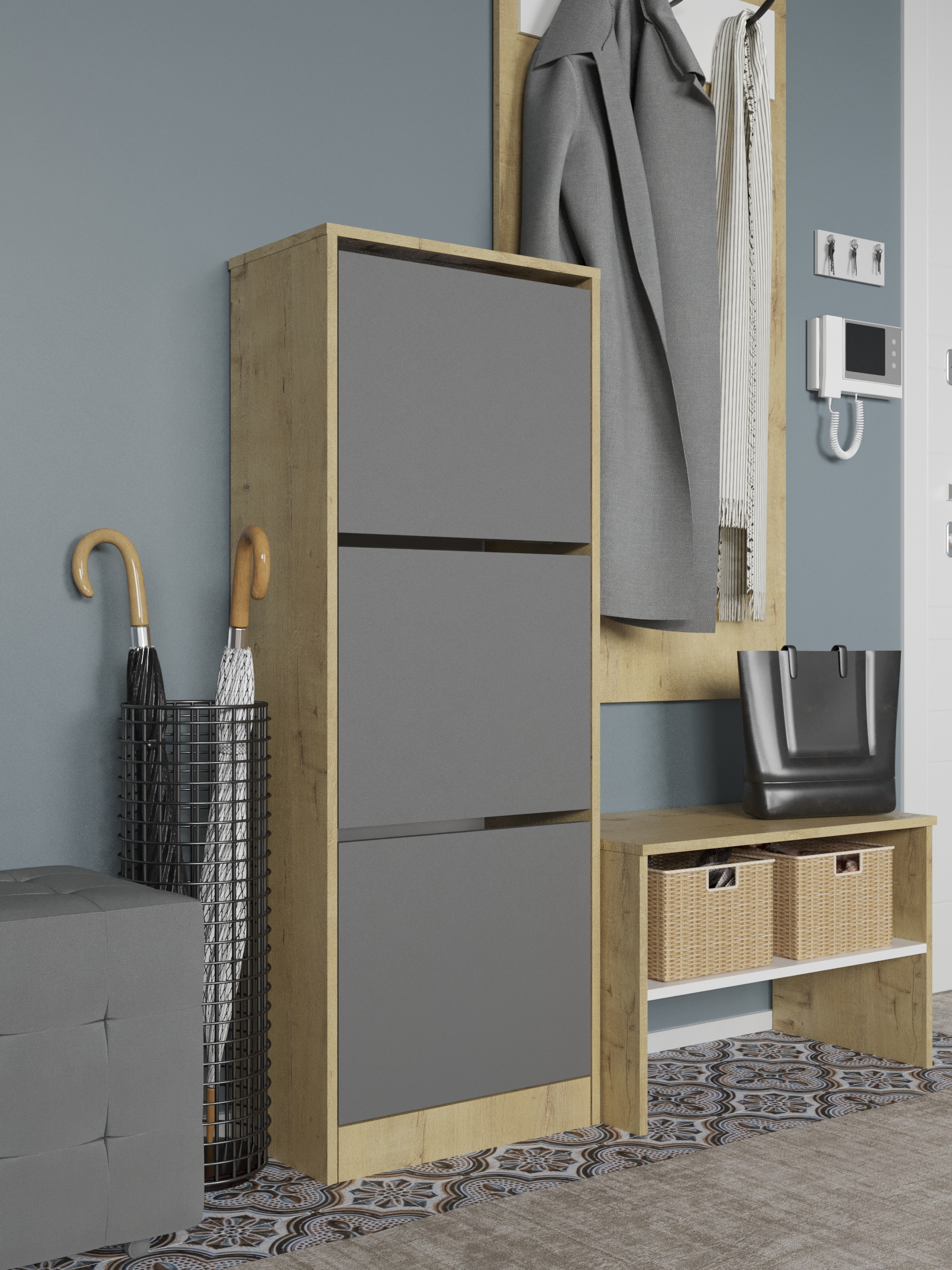 Обувница Твист Лайт 3 ящика  Дуб вотан/базальт